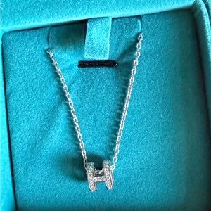 Copper Alloy Palladium Plated Necklace with H Diamonds Pendant